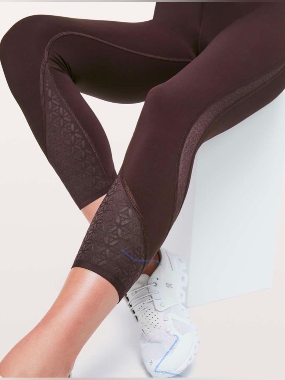 LULULEMON Strength and Sweat Leggings 23" Black Cherry w/Print Panels Nulux Sz 6